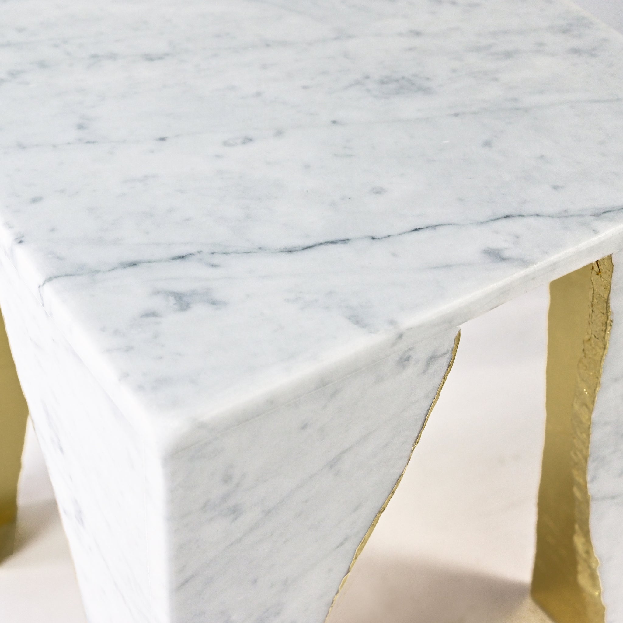 Raw Edge Carrara Marble Coffee Table with Gold Leaf Detailing